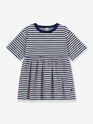 -Striped Cotton Dress for Children, 3/4 Sleeves, by Petit Bateau