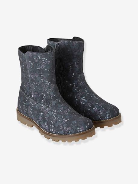 Leather Ankle Boots for Girls, Designed for Autonomy GREY MEDIUM  ALL OVER PRINTED 