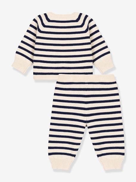 Striped 2-Piece Set for Babies, in Wool & Cotton Knit, by Petit Bateau printed white 