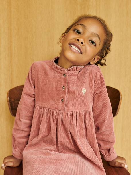 Corduroy Dress with Frilled Collar for Girls BROWN MEDIUM SOLID+chocolate 