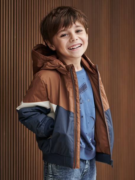 Colourblock Windcheater Jacket for Boys BEIGE DARK SOLID WITH DESIGN+bordeaux red 