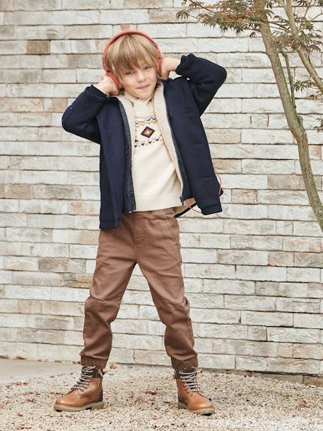 Peacoat with Hood & Sherpa Lining for Boys BLUE DARK SOLID WITH DESIGN 