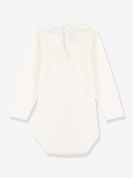 Long Sleeve Organic Cotton Bodysuit with Fancy Collar, by Petit Bateau ecru 