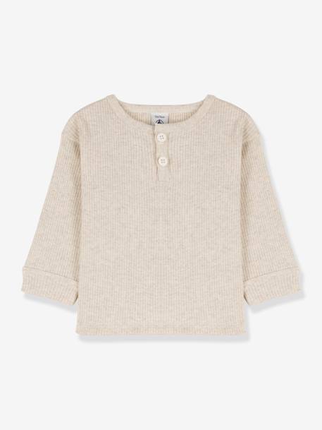 Long Sleeve Organic Cotton Top for Babies, by Petit Bateau marl beige 