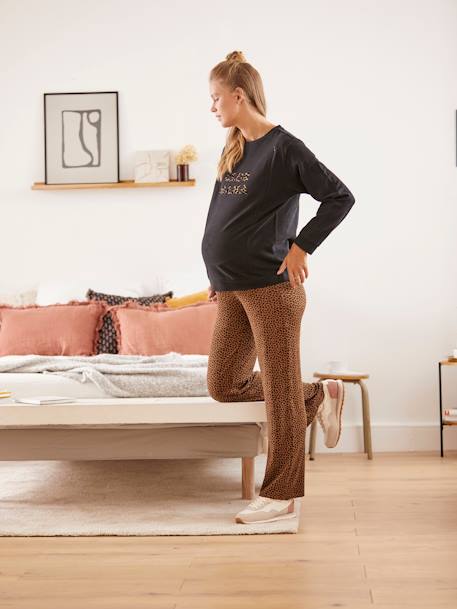 Wide Leg Trousers, Leopard Print, for Maternity BROWN DARK ALL OVER PRINTED 