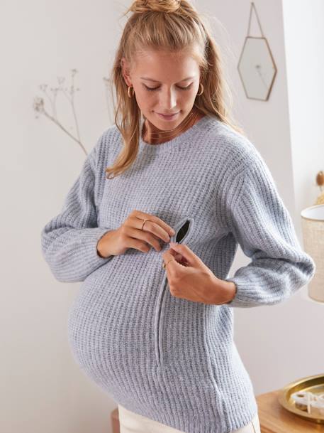Thick Rib Knit Jumper, Maternity & Nursing Special BLUE LIGHT SOLID 