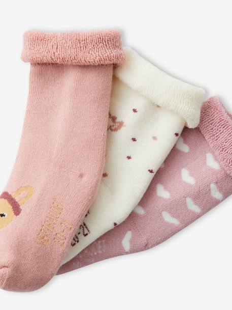 Pack of 3 Pairs of Hearts & Rabbits Socks for Baby Girls rosy 