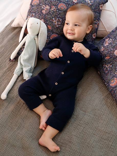 Long Sleeve Jumpsuit in Rib Knit for Babies Beige+Dark Blue+marl grey 