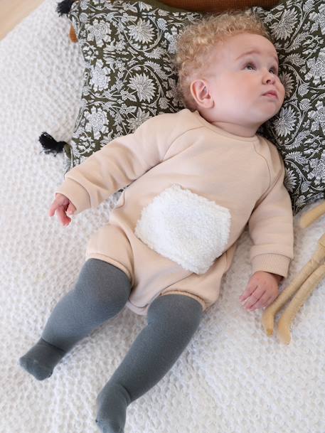 Long Sleeve Romper for Babies BEIGE LIGHT SOLID 