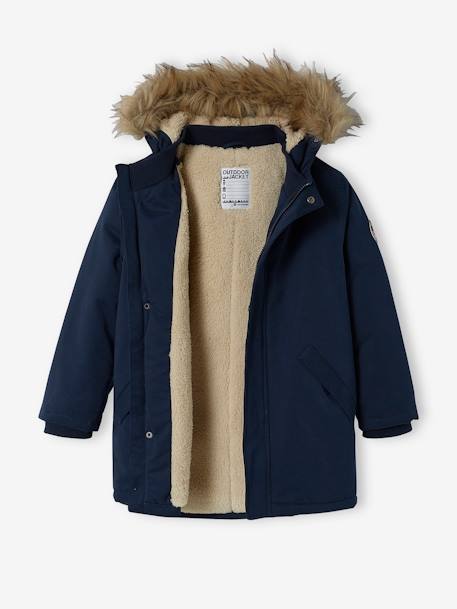 Hooded Parka with Sherpa Lining & Recycled Polyester Padding, for Boys BLUE DARK SOLID WITH DESIGN+BROWN DARK SOLID WITH DESIGN+GREEN MEDIUM SOLID WITH DESIG 