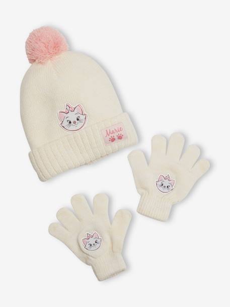 Marie of The Aristocats Beanie + Gloves Set for Girls, by Disney® BEIGE LIGHT SOLID WITH DESIGN 