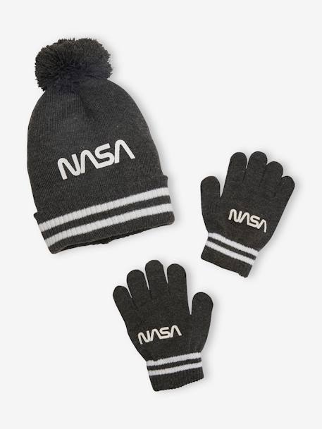 NASA® Beanie + Gloves Set for Boys GREY DARK SOLID WITH DESIGN 