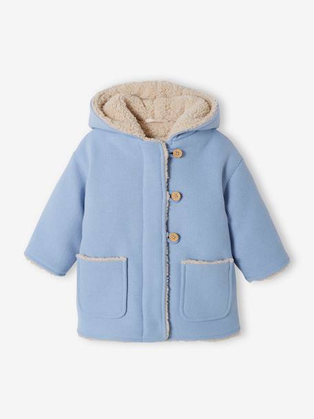 Woollen Coat, Faux Fur Lining, for Babies sky blue 