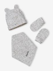 Baby-Beanie + Mittens + Scarf + Pouch in Printed Jersey Knit, for Babies