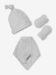 Beanie + Mittens + Scarf + Pouch in Printed Jersey Knit, for Baby Girls