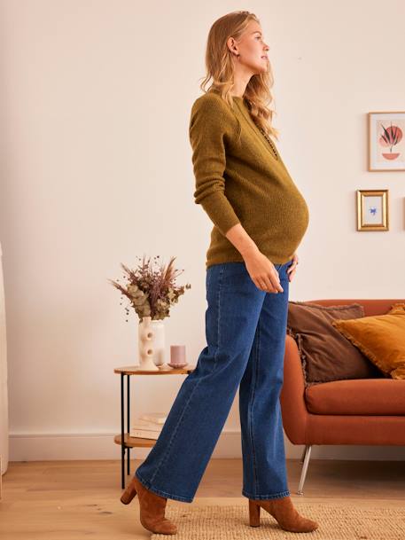 Wide Leg Jeans for Maternity, Inside Leg 78 cm BLUE MEDIUM SOLID 