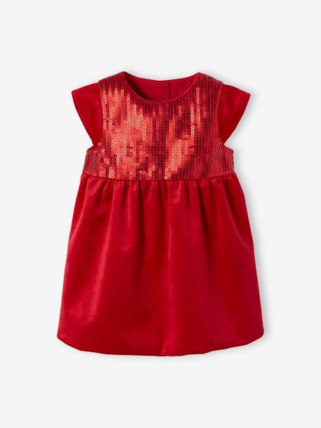 Christmas Gift Box, Sequinned Dress & Matching Headband for Babies red 