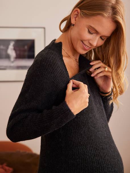 Dual Fabric Sweater Dress, Maternity & Nursing Special BLACK DARK SOLID 