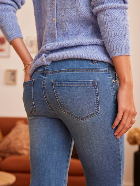 Skinny Leg Jeans with Frayed Hems & Seamless Belly-Wrap for Maternity BLUE DARK SOLID 