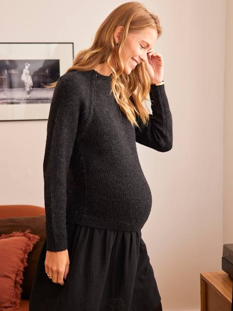 Dual Fabric Sweater Dress, Maternity & Nursing Special BLACK DARK SOLID 