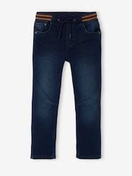 -Straight Cut Denim-Effect Fleece Trousers, for Boys