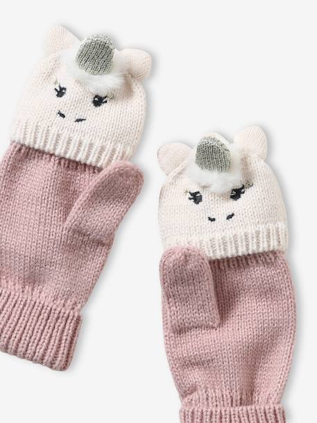 Knitted Unicorn Mittens/Gloves for Girls PINK LIGHT SOLID WITH DESIGN 