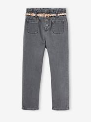 Paperbag-Style Jeans with Braided Belt for Girls