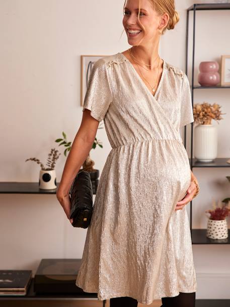 Wrapover Iridescent Dress, Maternity & Nursing Special iridescent beige 