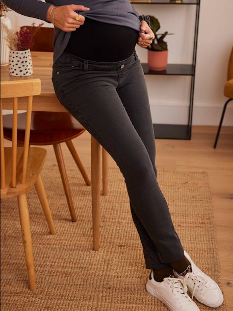 Straight Leg Jeans for Maternity, Inside Leg 75 cm GREY DARK SOLID 