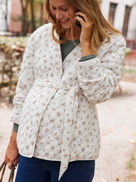 Quilted Jacket in Cotton Gauze, Maternity & Nursing PINK LIGHT ALL OVER PRINTED 