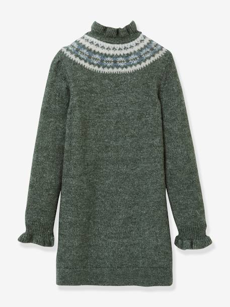 Knitted Jacquard Dress for Girls, by CYRILLUS marl green 