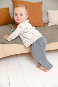 Baby-Trousers & Jeans-Cotton Gauze Trousers with Striped Lining for Newborn Babies