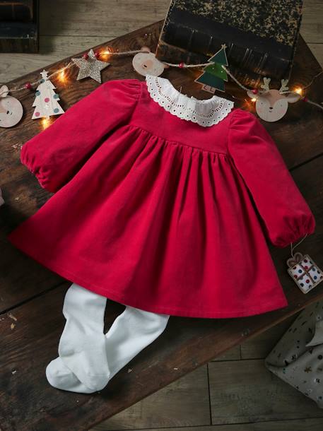 Velour Dress & Matching Tights for Babies red 