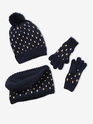 Girls-Beanie + Snood + Gloves with Hearts Set for Girls