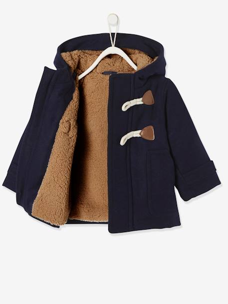 Hooded Duffle Coat for Babies Dark Blue+Grey Stripes 