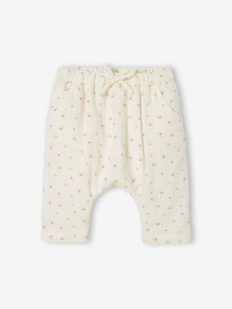 Harem-Style Trousers in Lined Cotton Gauze for Baby WHITE LIGHT ALL OVER PRINTED 