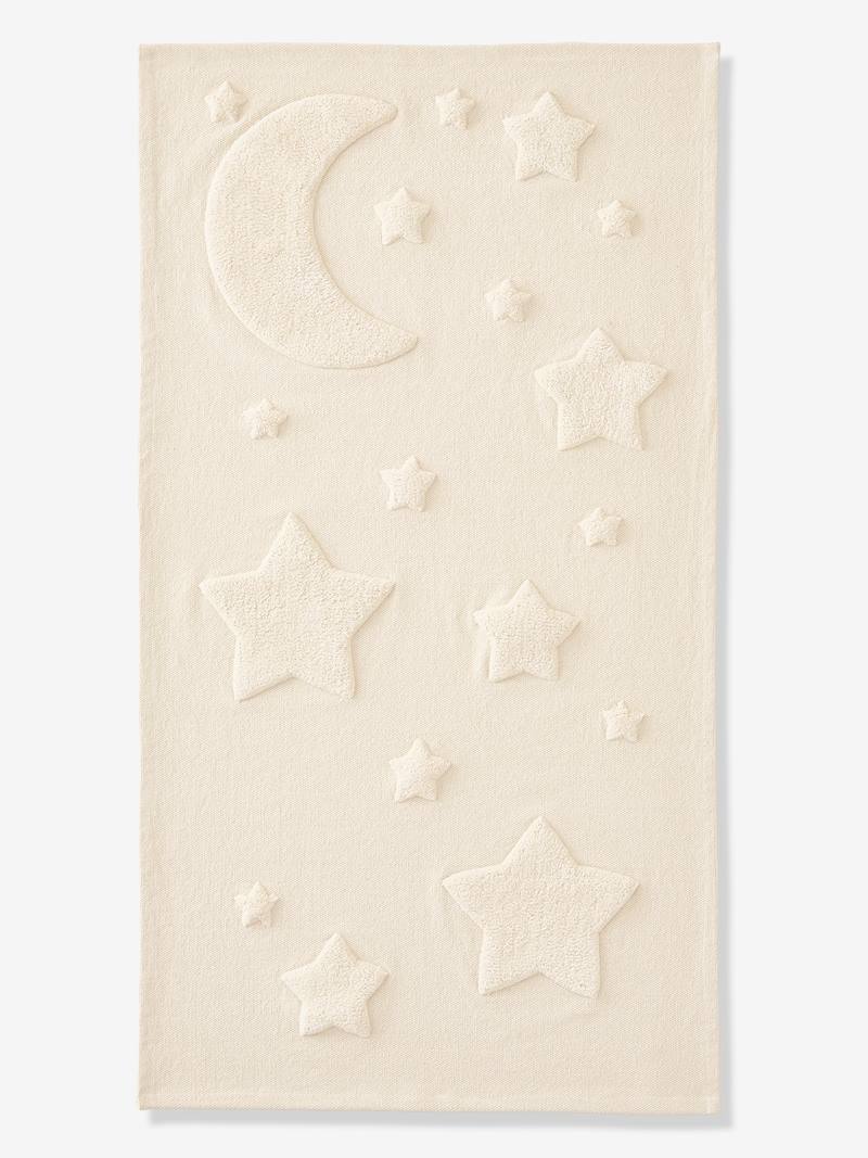 Rectangular Rug with Moon & Stars in Relief, Luna - beige light solid ...