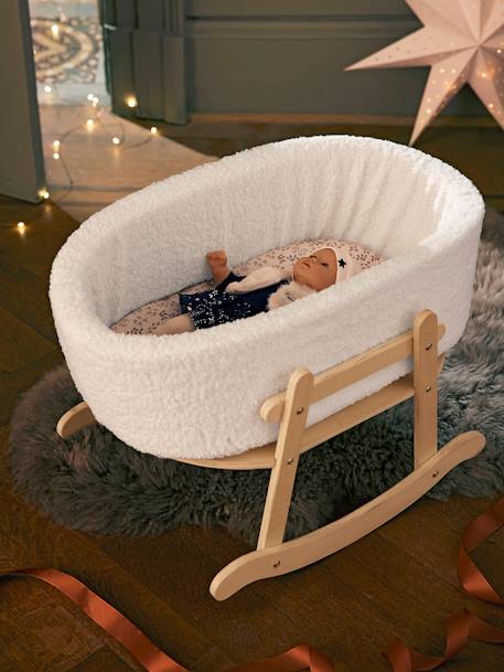 Cradle in FSC®100% Wood & Bouclé Fabric WHITE MEDIUM SOLID 