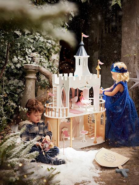 Princess Castle for Fashion Dolls in FSC®100% wood WHITE LIGHT SOLID WITH DESIGN 