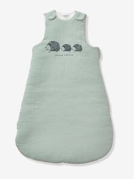 Sleeveless Baby Sleep Bag in Organic* Cotton Gauze, LOVELY NATURE Green 