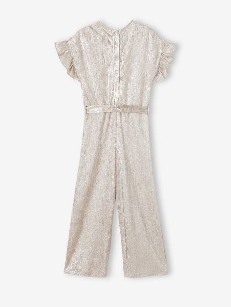 Occasion Wear, Short Ruffled Sleeve Jumpsuit in Lamé for Girls gold 