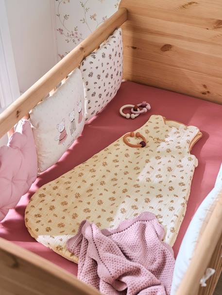 Sleeveless Baby Sleep Bag in Cotton Gauze, Barn BEIGE LIGHT ALL OVER PRINTED 