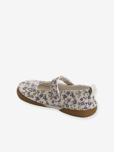 Fabric Shoes with Hook-and-Loop Strap, for Girls printed blue 