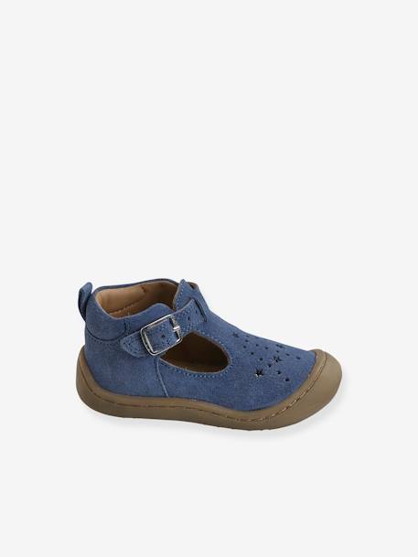 Soft Leather Pram Shoes for Babies, Designed for Crawling denim blue 