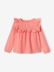 -Blouse with Ruffles in Broderie Anglaise, for Girls