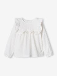Blouse with Ruffles in Broderie Anglaise, for Girls