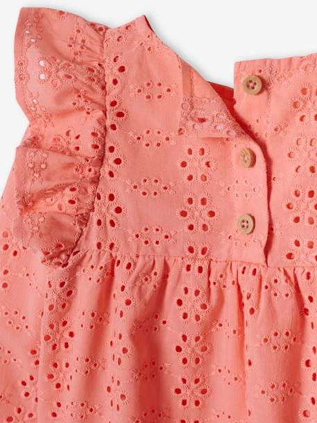 Blouse with Ruffles in Broderie Anglaise, for Girls coral+ecru+sky blue 