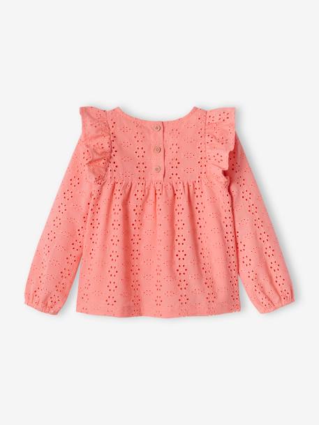 Blouse with Ruffles in Broderie Anglaise, for Girls coral+ecru+sky blue 