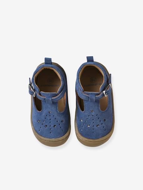 Soft Leather Pram Shoes for Babies, Designed for Crawling denim blue 