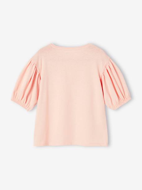 Bubble Sleeve Top with Fruit Motif on Chest for Girls ecru+pale pink 